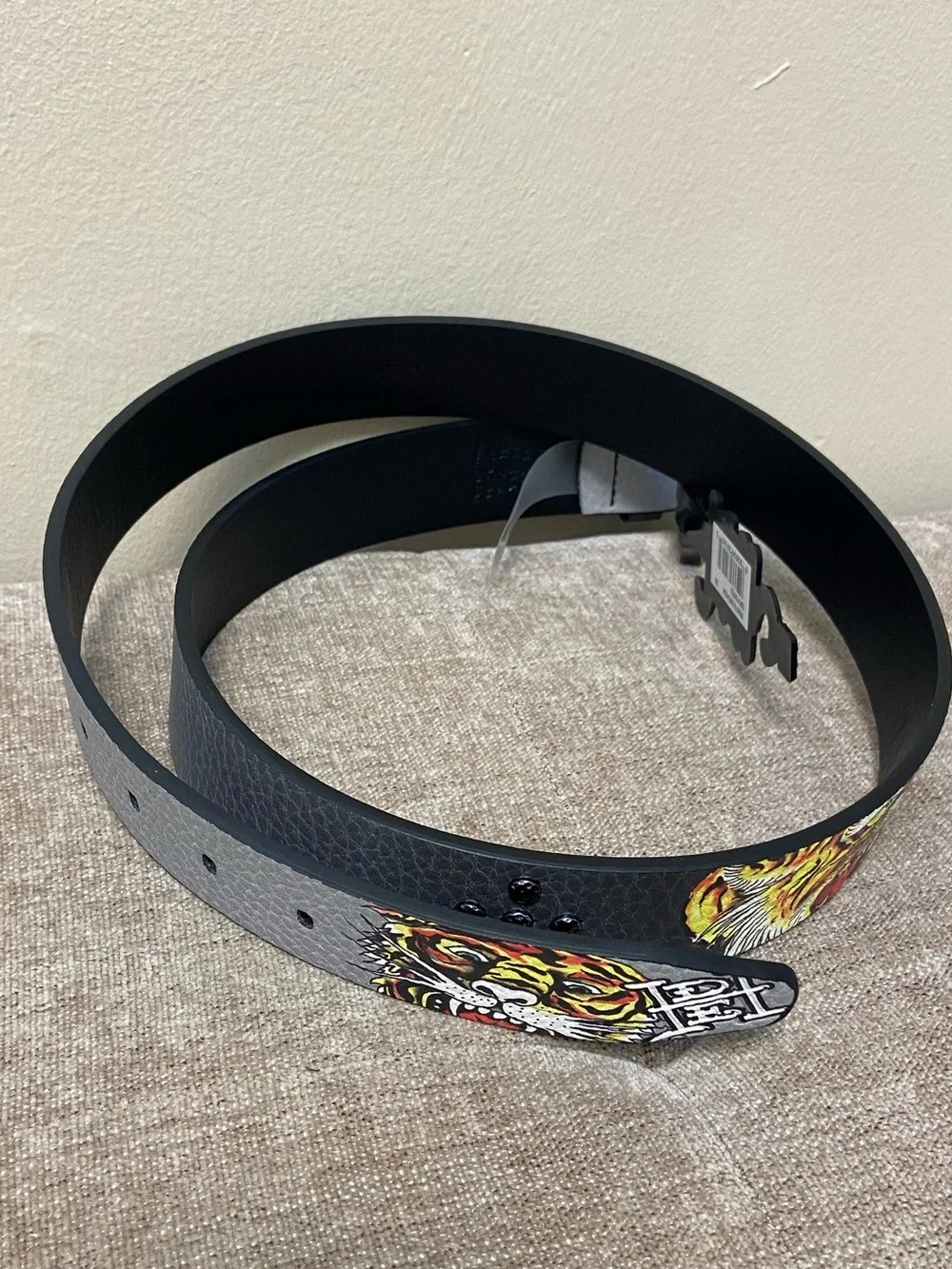 Ed Hardy Tiger Belt Studded Love Kills Slowly Black Grey Men 38 New